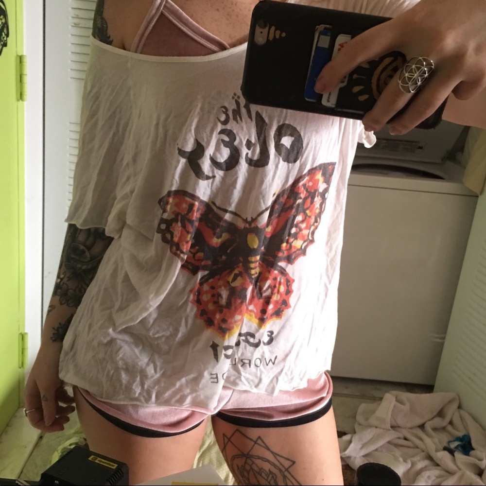 Off shoulder Moth butterfly OBEY Shirt